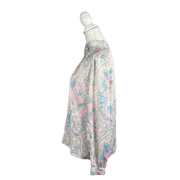 Vintage 80's Eva Laurel Pastel Floral Paisley Print Long Sleeve Mock Neck Blouse - Picture 3 of 10